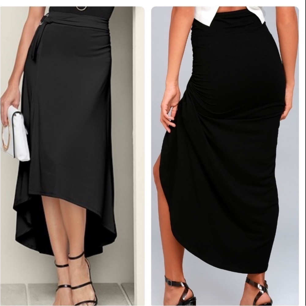 Amour Vert Black High Low Rayon Jersey Knit Maxi Skirt - Picture 3 of 6